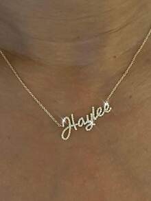 Dây chuyền tên đính kim cương theo yêu cầu, dây chuyền tên thủ công, dây chuyền tên lấp lánh, kiểu dáng tối giản để đeo hàng ngày, kèm hộp quà, lý tưởng cho Giáng sinh, Ngày lễ tình nhân, sinh nhật, Ngày của Mẹ, quà tặng hàng ngày, thời trang mùa xuân 2026. - Dây chuyền kim cương nguyên khối kiểu 3 - Xem 9