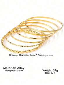 Luxury Set Of 6 Thick Gold Bracelets - Large Size Bold Style Bangle Bracelet For Women | Gift - Vàng - Xem 7