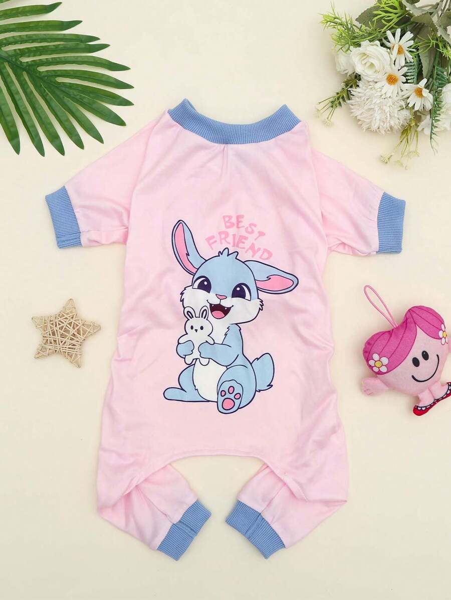 1pc Cute Rabbit Print Pet Puppy Pajamas, Soft Fabric, Easter Special Offer - Pink - View 1