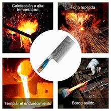 Cuchillo de carnicero,Cuchillo Chef Acero Damasco,Cuchillo de acero inoxidable de alto carbono para carne y verduras,cuchillos de cocina,forjado de alto carbono,cocina,comedor,exterior - Azul - Ver 9