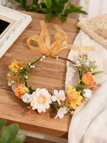 1件波西米亚风格花环，浪漫新娘婚礼装饰，头饰，准新娘，皇冠，头饰