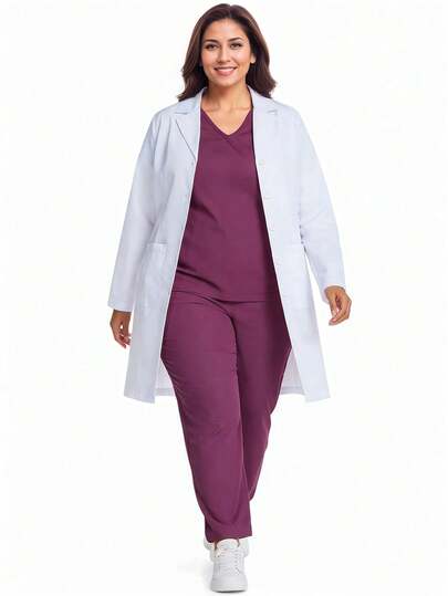 cimmuovere معطف أبيض طويل الأكمام مفتوح الأمام مع طوق للنساء كبيرات الحجم، بدلة ممرضة، بدلة عمل، بدلة طبيب أسنان، بدلة رعاية صحية، بدلة مستشفى الحيوانات الأليفة، بدلة معمل، للربيع