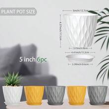 Inch Plant Pots 5 Pack, Flower Planters With Drainage Holes And Trays, Plastic Pots Indoor Outdoor Plants, White - 橙色+灰色+白色+5英寸 - 查看 2