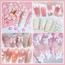3D Multi Shapes Nail Charms And Flatback Pearls, White Pink Heart Star Bow Butterfly Acrylic Flower Cute Nail Jewels With Caviar Beads, Rhinestones, Pearls For Y2K Nail Art DIY Decoration - 7 ô lưới - Xem 4