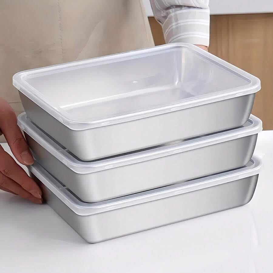3pcs Large Stainless Steel Square Food Storage Containers With Lids - Leak-Proof, Stackable, Space-Saving, Easy To Clean, Reusable - Ideal For Camping, Outdoor Activities And Home Use - Great For Storing Meat, Fruits And Vegetables - Kitchen Accessories, Suitable As Gifts For New Year, Valentine's Day, Easter, Mother's Day, Father's Day And Other Holidays
