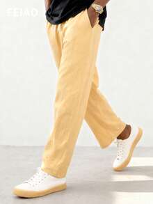 Quần dài nam FEIAO kiểu dáng cổ điển, chất liệu cotton mài, xếp ly, ống đứng, đa năng, phù hợp cho các dịp thường ngày, du lịch, công sở và nhiều hoạt động khác. - gừng - Xem 4