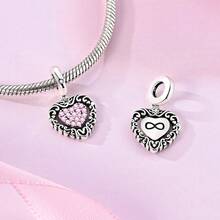 1 Mặt dây chuyền hình nơ, hoa hồng, sô cô la, gấu, trái tim màu bạc lấp lánh đính đá Cubic Zirconia, thích hợp cho bộ sưu tập trang sức ngày Valentine lãng mạn, phù hợp với vòng tay, dây chuyền, hạt trang sức tự làm cho nữ và bé gái, quà tặng ngày Valentine, kỷ niệm. - Bạc - Xem 8
