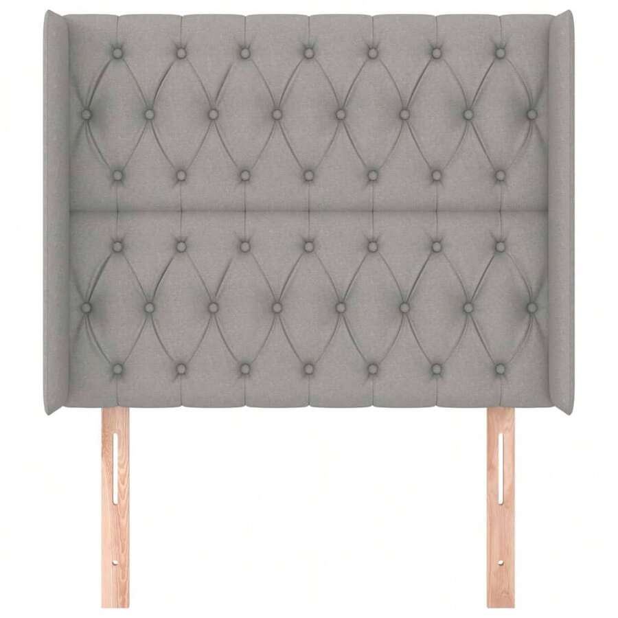 vidaXL Tête de lit com oreilles cinza clair 103x16x118/128 cm tecido - Cinza - Ver 1