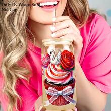 12PCS Valentine's Day Ice Cream Cake Themed UV Dtf Transfer Stickers, Waterproof Plastic Decals, Heart Rose Pattern Art Stickers For 16oz Glass, High-Quality DIY Crafts Pack For Tumblers & Drinkware - Multicolor - View 2