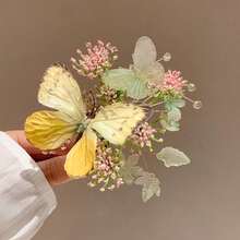 1pcs Elegant Bohemian Style Floral Hair Clip - 3D Simulation Lily Of The Valley & Butterfly Design, Vintage Chinese Retro Palace Hair Accessory For Women, Perfect For Valentine'S Day Or Casual Outfits, Cute Hair Clips, Bohemian Hair Accessories, Retro Hairpiece, Intricate Craftsmanship - 黃色 - 查看 1