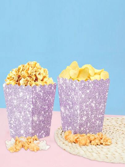 10pcs/20pcs/50pcs Glitter Purple Party Paper Popcorn Boxes Disposable Light Purple Paper Snack Popcorn Containers Buckets For Pop Corn Lavender Treat Candy Boxes For Nacho Hot Dog For Movie Night Cinema Carnival Birthday Wedding Baby Shower Party Decorations Supplies Gifts
