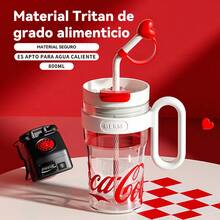 TendenciaVaso 800ml 27oz, Vaso Popote, Vaso Reutilizable Plastico, Vasos plastico con Tapa y Asa Portátil, Transparente, Antideslizante,  Vaso Súper Amor,RojoCalidad premium - Rojo - Ver 3