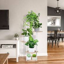 6 Tier Wood Tall Plant Stand Metal Rack Indoor, Multiple Flower Pot Holder Shelves Corner Rack, Planter Shelf Display Rack Storage Organizer Patio Living Room Balcony GardenWhite Oak - 五層白橡木 - 查看 7