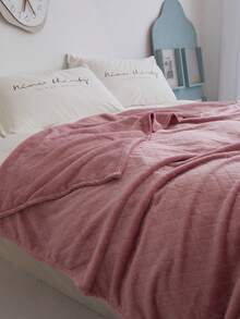 1入組單層加厚法蘭絨切花格紋素色全部季節毯子床單 - 粉色 - 查看 7