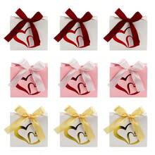 10pcs New European Style Double Heart Hot Stamping Gift Box | Valentine's Day Wedding Favor Candy Box With Ribbon