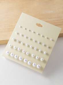 20pcs/Set Faux Pearl Elegant Earrings, Delicate Earring Studs For Women, Suitable For Vacation, Beach, Festivals - White - View 6