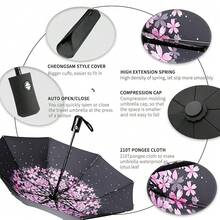Compact Travel Umbrella - Windproof Auto Open/Close, Lightweight Folding Umbrella WIth Fiberglass Frame & Waterproof Canopy. Fits Backpack/Purse. (Pink Cherry Blossom),42Inch-1Pack,PinkCherryBlossom - 粉紅櫻花 - 查看 5