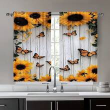2pcs Sunflower Bliss Pattern Door Curtain - 100% Durable Polyester, Rod Pocket Window Drapes For Bedroom, Office, Kitchen, Living Room, Study Room Home Decor, Best Housewarming Gift - Yellow - View 6