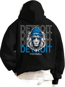 Fútbol Unisex de Detroit, un regalo adecuado que muestra un diseño audaz de fútbol de Detroit. Perfecta para los entusiastas del fútbol de Detroit, esta prenda de moda casual es cálida y adecuada para las temporadas de otoño e invierno. Adecuado tanto para mujeres como para hombres, equipado con prácticos bolsillos. - Negro - Ver 1