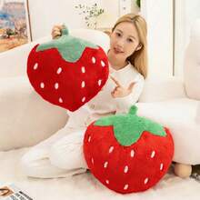 可爱草莓造型毛绒抱枕，柔软蓬松的红色水果抱枕，沙发卧室装饰枕 - 紅色 - 查看 2