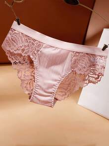 Aofeiqike 3条装女士低腰比基尼内裤 - 优雅蕾丝边饰，罗纹纹理，超弹力亲肤面料，透气内衬，无勒腰带，舒适贴合，多色可选（腮红粉/珊瑚色/蓝色）女性日常内衣 | 柔软弹力面料，适合全天穿着；精致蕾丝细节，尽显优雅；无刺激内衬，保持干爽舒适 - 彩色 - 查看 4