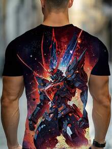 Men's 3D Printed Full-Body Cosmic Robot T-Shirt - Lightweight Polyester Short Sleeve Tee With Red & Blue Robot Arm Design, Summer Casual Wear For Gaming, Cosplay, Durable For Indoor/Outdoor Activities (Vibrant Digital Print) - Màu hỗn hợp - Xem 3