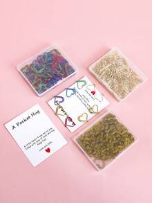 100pcs/Box Heart-Shaped Water Drop Metal Clips, Creative Office Desktop Paper Storage Metal Clips, Stylish Study Supplies, Valentine's Day Card Decorations - Sets - View 1