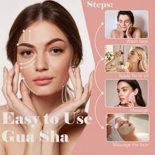1pc Healing Crystal Beauty Set - Features Rose Quartz Roller, Amethyst & Pink Jade Gua Sha Hearts. Premium Facial Care Collection - Hồng - Xem 3