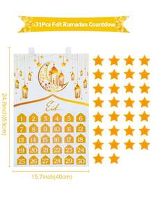 1 Set Weißgold Filz Eid Mubarak Countdown Kalender, Ramadan Kareem Adventskalender Anhänger mit Stern Mond Laterne Design, Ramadan Hängedekoration, Ramadan Kareem Party Zubehör, Ramadan Mubarak Dekorationen, Islamische muslimische Versammlungsdekoration, Ramadan Eid Dekoration, Ramadan Dekorationen für Zuhause, Eid Heimdekoration, Eid Al-Fitr Kalender, Ramadan Geschenke - Weißes Gold - Übersicht 7