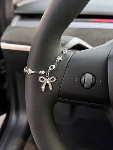 1pc Sparkling Diamond Bow Love Silver Chain Car Steering Wheel Decoration Women's Interior Decoration - A - View 6
