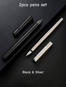 Jinhao 35 Fountain Pen Steel Barrel Airplane Extra Fine Tip Without Ink, Matte Black & Elegant Silver, Fountain Pens For Daily Writing & Calligraphy Learning, Office Signature Supplies Student Back To School Gift - Black - View 12