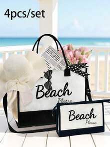 这款“沙滩”印花沙滩手提包集化妆包、遮阳帽和眼镜收纳功能于一体，超大容量，轻便可折叠，方便携带。它还配备带拉链的化妆包、洗漱包、零钱包或笔袋，可收纳各种沙滩用品，是假日、周末短途旅行的理想旅行包，也是生日、新年、情人节、节日礼物的完美之选，更是旅行必备单品。 - 彩色 - 查看 1