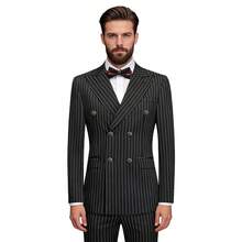 Men's Double Breasted Suit 2-Piece Set | Peak Lapel Pinstripe Business Suit | Slim Fit Blazer Jacket & Trousers For Wedding, Prom, Formal Events - 黑色 - 查看 8