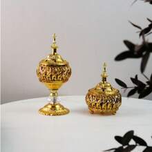 1/2pcs Gold Incense Burner, Minimalist Luxury Metal Furniture Incense Holder, Incense Burner Decor Suitable For Office Desk, Yoga, Spa, Home Decoration, Handmade - Gold - View 2