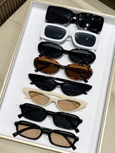 8pcs Vintage Assorted Frame Women's Fashion Glasses Small Square, Cat Eye Combo Set, Great For Summer Beach Travel Party, Daily Matching, Y2K Style