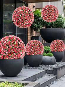 1 pieza Bola de rosa artificial, bola de hierba, rosa oscuro, material de PE, 3 opciones de tamaño, Aglaia Odorata, decoración de boda, planta artificial, decoración exterior, flor artificial, decoración de habitación, decoración de escritorio, decoración de jardín, decoración interior, fácil de desmontar, utilizable durante 1-3 años, sin mantenimiento requerido, adecuado para oficina, sala de estar, dormitorio, comedor, decoración, regalo del Día de San Valentín - rosa oscuro - Ver 9