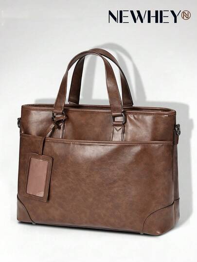 NEWHEY Maletín de negocios para hombres de 15.6 pulgadas, bolso de cuero resistente al agua para ir al trabajo, gran capacidad, adecuado para entrevistas de trabajo y otras ocasiones