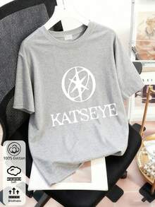 100%棉女式T卹，KATSEYE 組合主題圖案T卹，春夏 四季 新款運動女裝，時尚柔軟透氣女式短袖上衣 - 灰色 - 查看 3