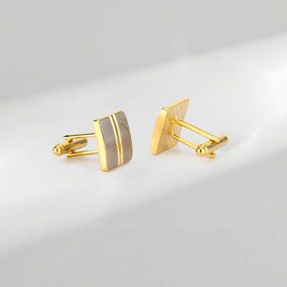 1 Pair Gold Square Copper Alloy Men's Cufflinks, Exquisite And Fashionable