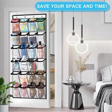 Over-The-Door Shoe Rack, Shoe Rack With 24 Mesh Pockets For Hanging On The Door, Large Hanging Shoe Rack For Up To 40 Lbs, Closet Shoe Rack Behind The Door, Durable Hanging Storage Bag For Shoes - trắng - Xem 5
