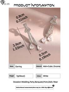 1对精致领结水滴吊坠耳环，优雅立方氧化锆时尚耳环，适合女性订婚、婚礼、生日派对等场合佩戴，铜质首饰 - 白色 - 查看 4