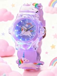 1 件/套可爱 3D 独角兽硅胶夜光石英手表，适合学校、生日、万圣节礼物、年终促销（无盒）