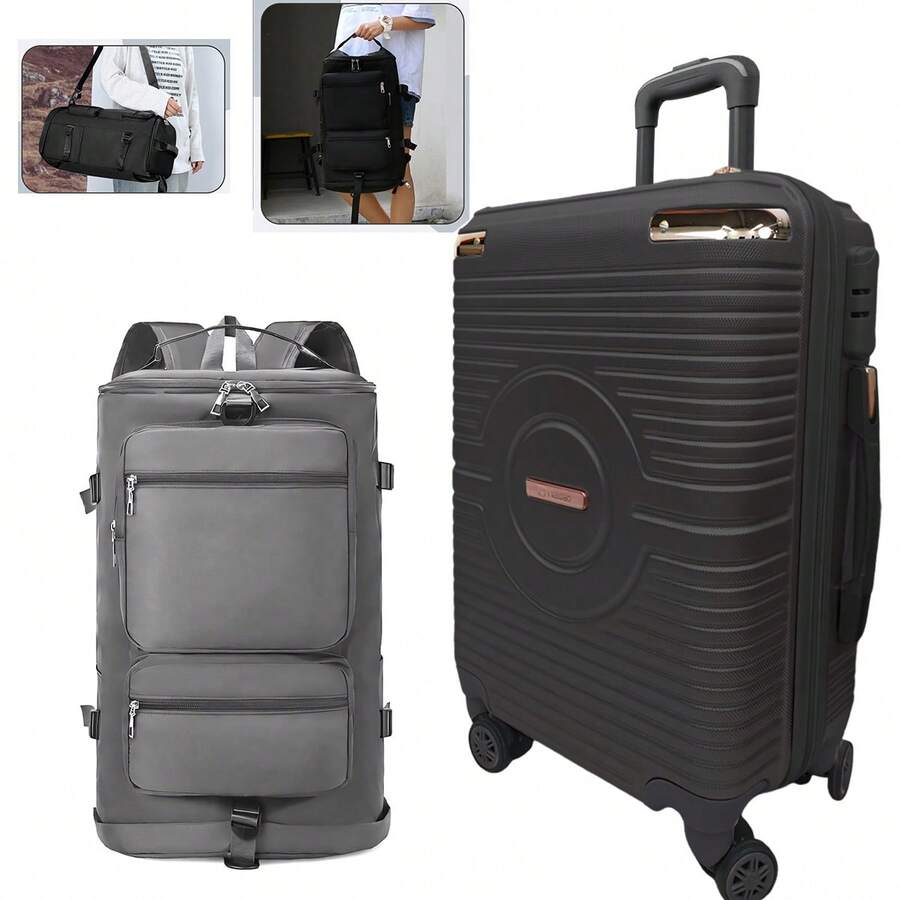 Kit Maleta De 20 Pulgadas Con 1 bolsa de deporte y fitness Compacta Sin Documentar Maleta de Mano Ruedas Dobles Desmontables - Gris - Ver 1
