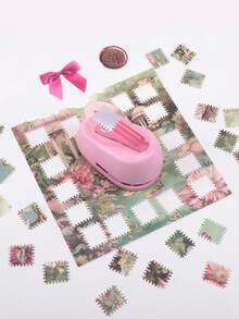 1个邮票图案压花器，便携式打孔器 - 用于剪贴簿、方形纸孔压花器、DIY礼品制作工具 - 彩色 - 查看 7