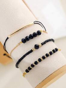 Set de 4 brățări la modă cu mărgele din cristal negru, lucrate manual, bijuterii elegante pentru femei, cadou de petrecere de vacanță - Aur Galben - Vizualizare 3