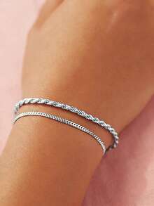 2 piezas Pulsera simple - Plateado - Ver 1