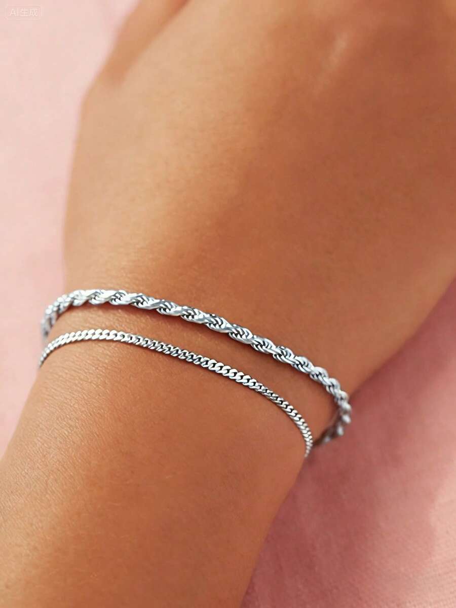 2 piezas Pulsera simple - Plateado - Ver 1