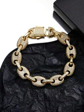 1 pieza Brazalete de estilo hip hop chapado en oro de 18K y platino con circonita cúbica, regalo de lujo para mujeres, adecuado para uso diario y fiestas