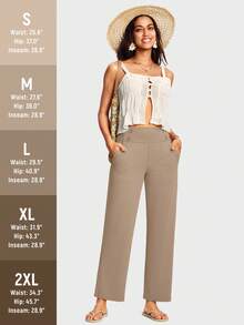 29" Women's Dressy Work Pants High Waist Pull On Wide Leg Slacks Trousers For Women Business Casual - 卡其色 - 查看 5