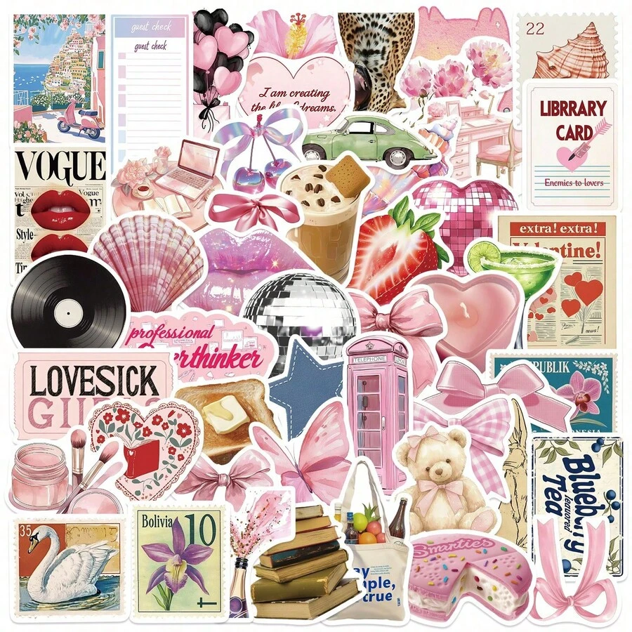 50 Sheets Junk Journal Scrap Graffiti Stickers Decoration Planner Stationery Suitcase Note Waterproof Stickers - 1 - 查看 1